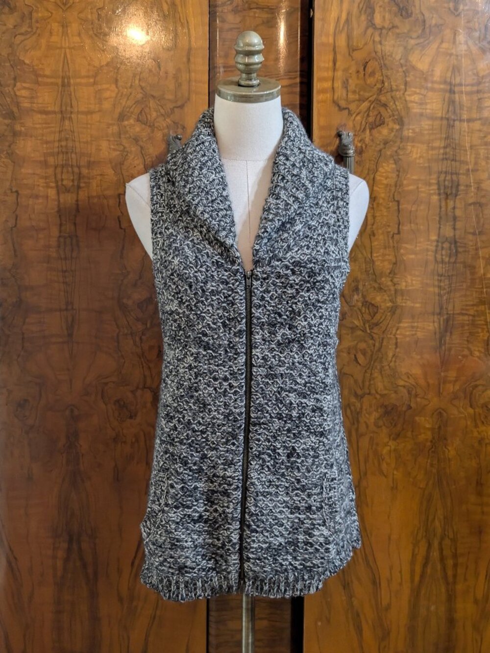 Eileen Fisher Yak Merino Wool Knit Vest Size L Full Zip Marled Gorpcore